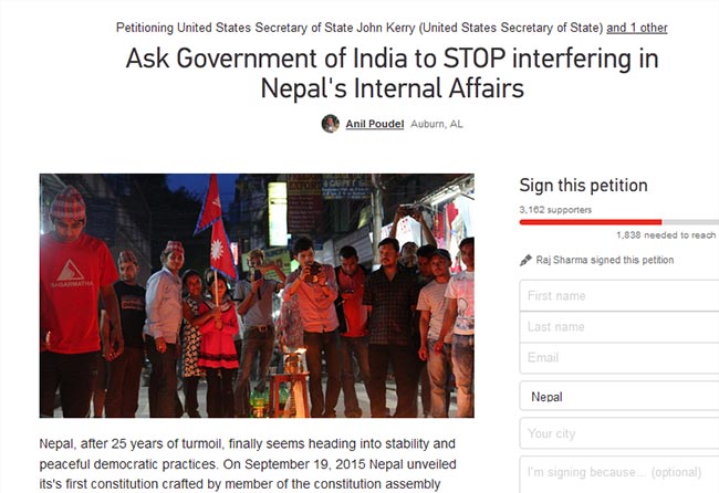 Petition about india to stop interfering in nepal