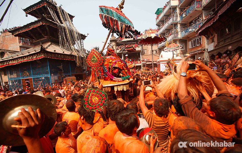 Bhaktapur observes Sindur Jatra amid a riot of colour, music