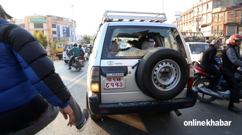 Constitution Amendment: UML cadres vandalise government vehicle in Kathmandu