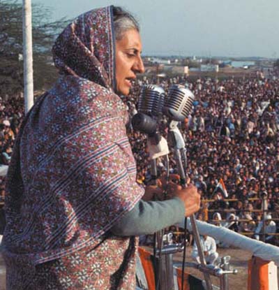 Indira Gandhi Addressing a Crowd