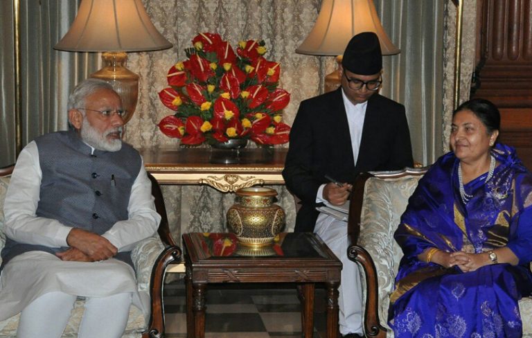 भारतीय प्रधानमन्त्री मोदीले राष्ट्रपति भण्डारीलाई भेटे