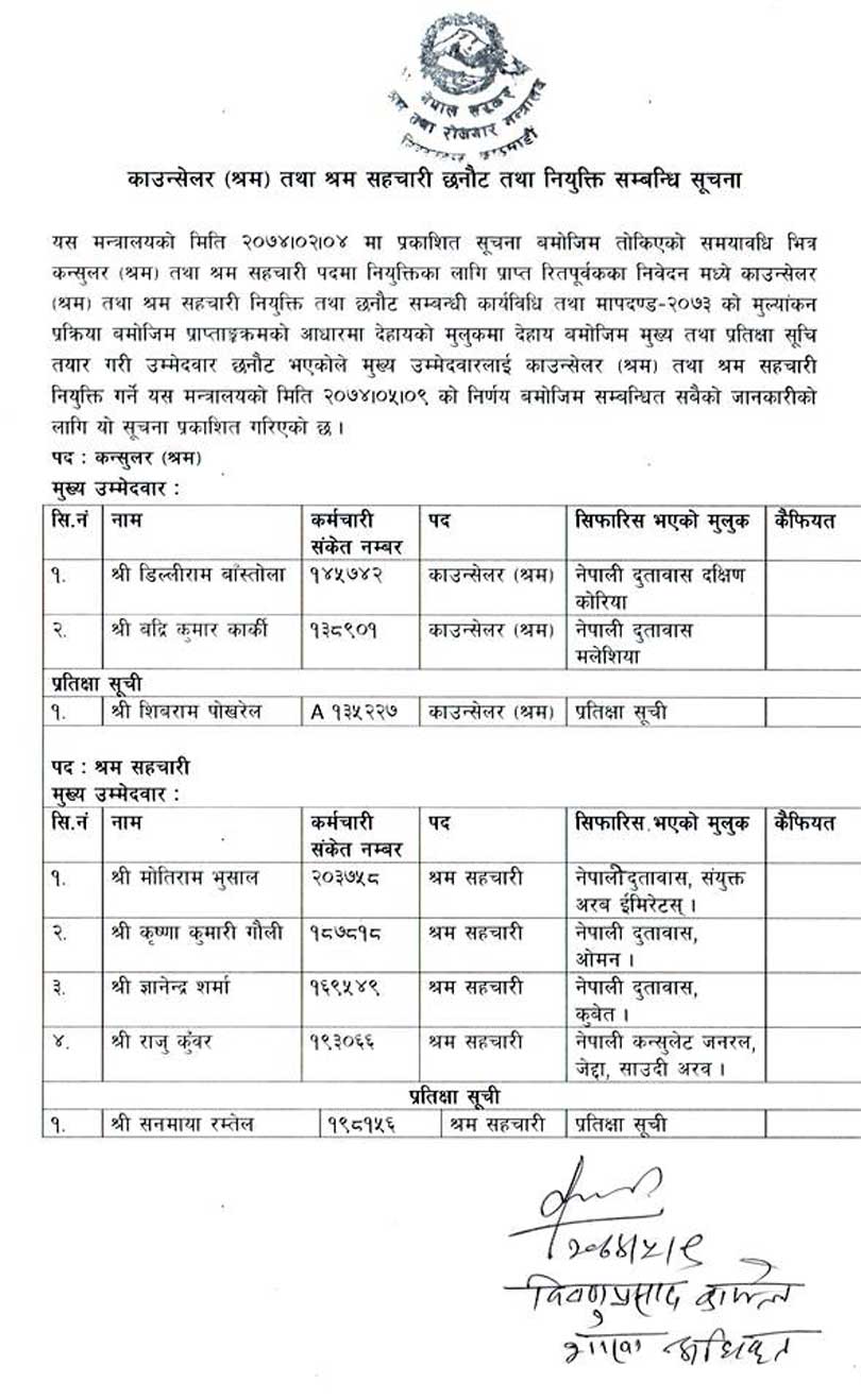 ६ देशमा श्रम कन्सुलर र सहचारी नियुक्त, कसले कहाँ पाए जिम्मेवारी ?