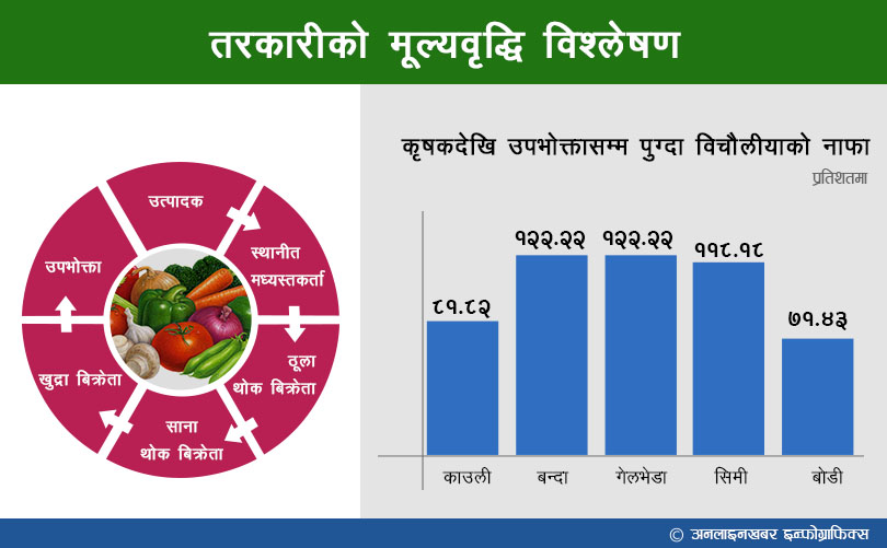 तरकारी बजार बिचौलियाको कब्जामाः ४० पर्ने बन्दामा ६० रुपैयाँ नाफा