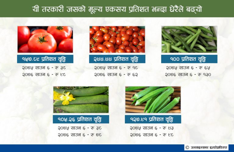 अघिल्लो वर्षको तुलनामा २४४ प्रतिशतसम्म महँगियो तरकारी