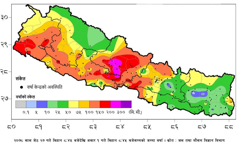 वर्षभरिमा पर्ने पानी पाँच दिनमै पर्‍यो