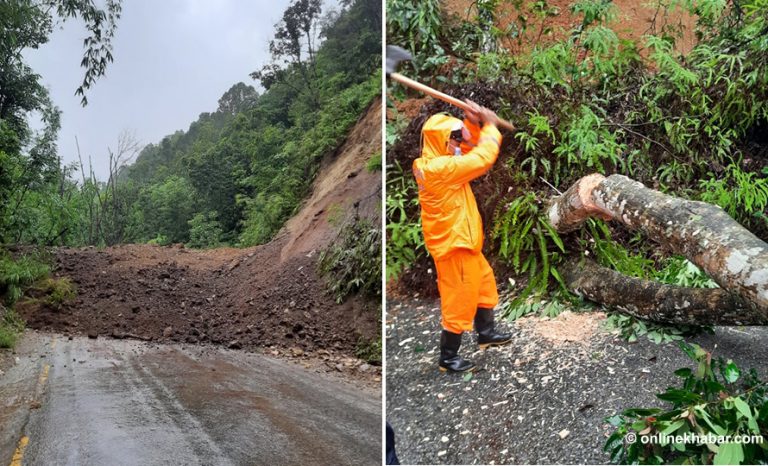 पहिरोले स्याङ्जामा सिद्धार्थ राजमार्ग अवरूद्ध