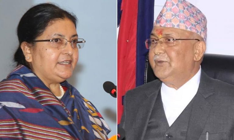 पूर्वराष्ट्रपति भण्डारी निवासमा प्रधानमन्त्री ओली