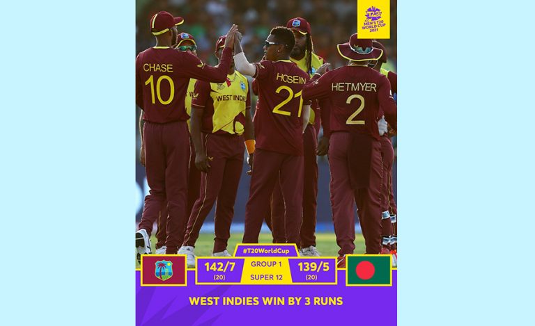 टी-२० क्रिकेट : वेष्ट इण्डिजले बंगलादेशलाई ३ रनले हरायो