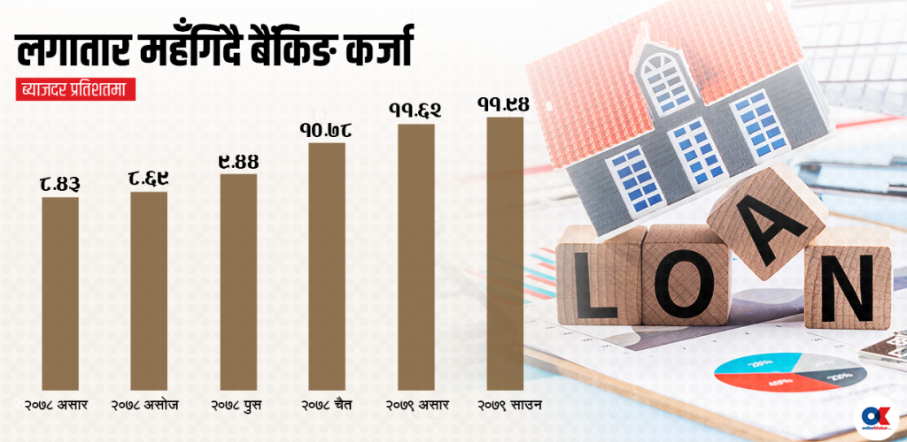 १३ महिनामा साढे ३ प्रतिशत विन्दुले महंगियो कर्जाको औसत ब्याजदर