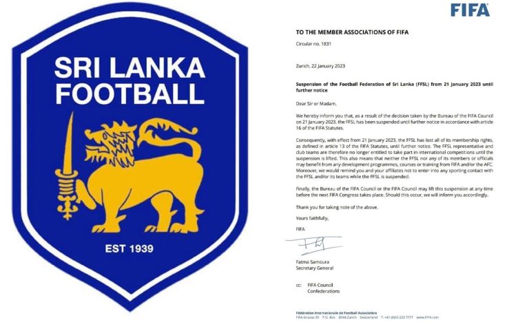 श्रीलंका फुटबलमाथि फिफाले लगायो प्रतिबन्ध