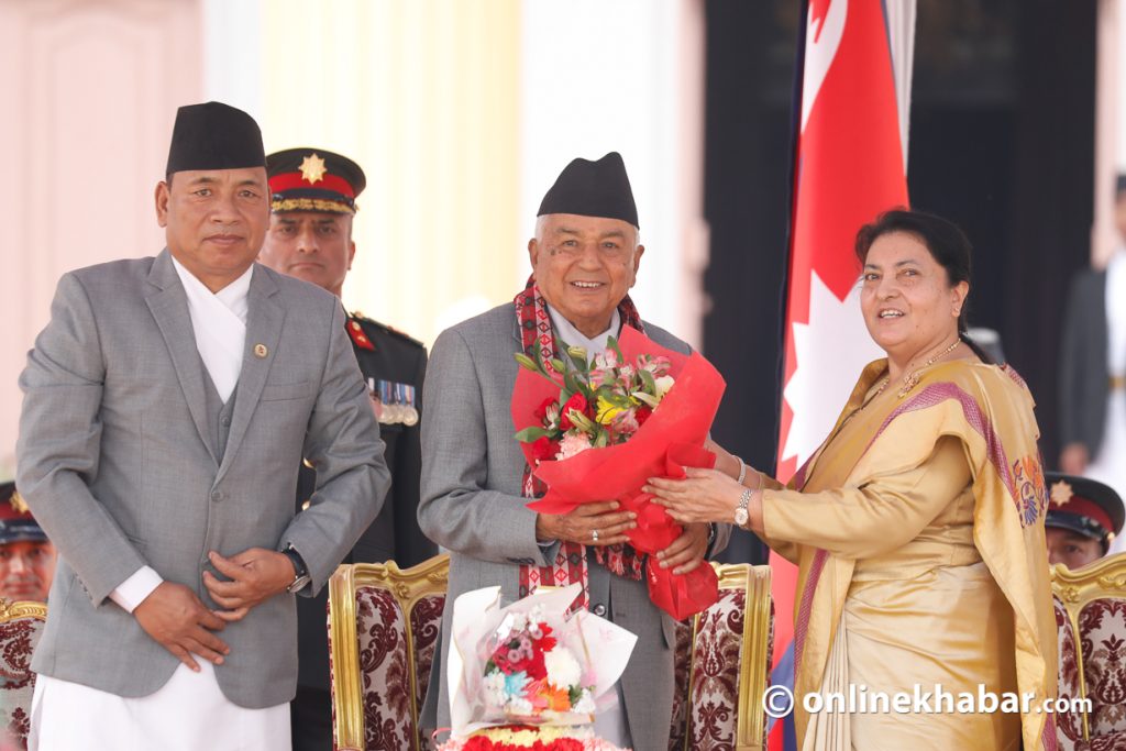 शीतल निवासमा पौडेलको स्वागत र भण्डारीको बिदाइ (तस्वीरहरु)