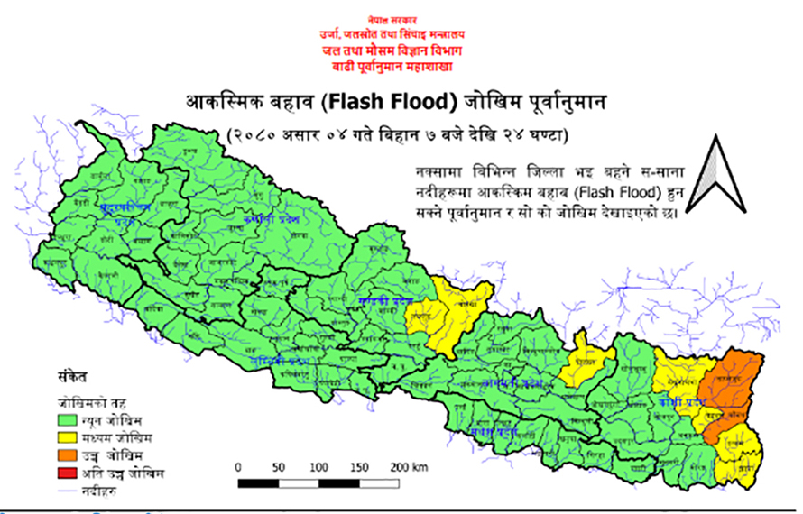 अझै तीन दिन तमोर, अरुण र कन्काई नदीको बहाव उल्लेख्य बढ्ने पूर्वानुमान