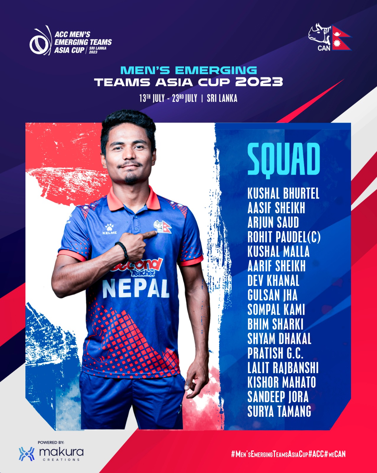इमर्जिङ नेसन्स कप क्रिकेटको लागि नेपाली टिमको घोषणा