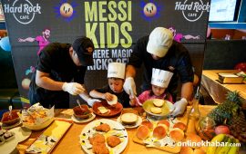 हार्ड रक क्याफेमा बालबालिकाका लागि ‘मेस्सी किड्स बर्गर’