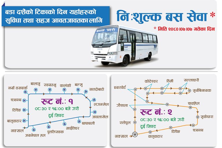 टीकाको दिन काठमाडौं उपत्यकामा प्रहरीले निःशुल्क बस सञ्चालन गर्ने