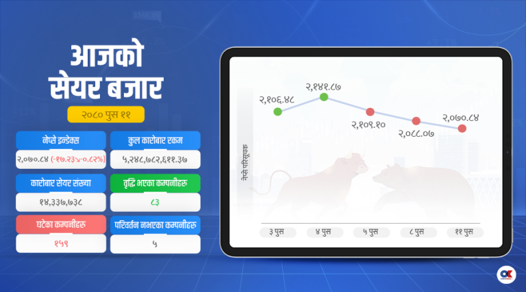 सेयर बजार घट्दा ९ कम्पनीको मूल्य भने १० प्रतिशत बढ्यो