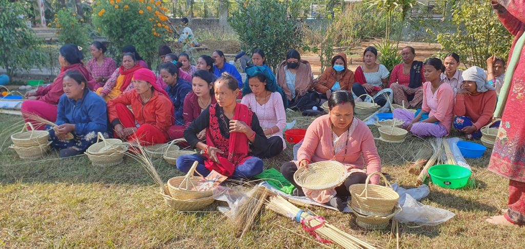 ढकिया बुन्न सिक्दै भरतपुरका थारू महिला