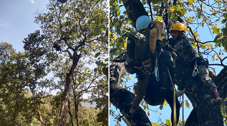 रुखमा अड्किएका दुई प्याराग्लाइडरको सशस्त्र प्रहरीद्वारा उद्धार