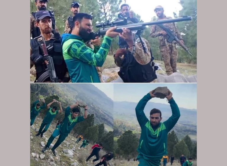 पाकिस्तानी क्रिकेटरको फिटनेस ट्रेनिङ : पहाडमा ढुङ्गा बोक्नेदेखि बन्दुक चलाउनेसम्म
