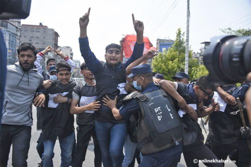 संसद् भवन अगाडि नेविसंघको प्रदर्शन, ११ जना पक्राउ (तस्वीरहरू)