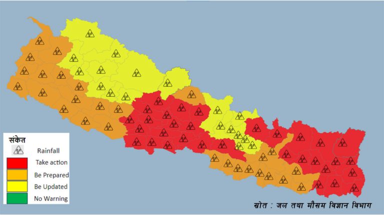 २० असारसम्म वर्षाको सम्भावना, ३४ जिल्लामा ‘रेड अलर्ट’