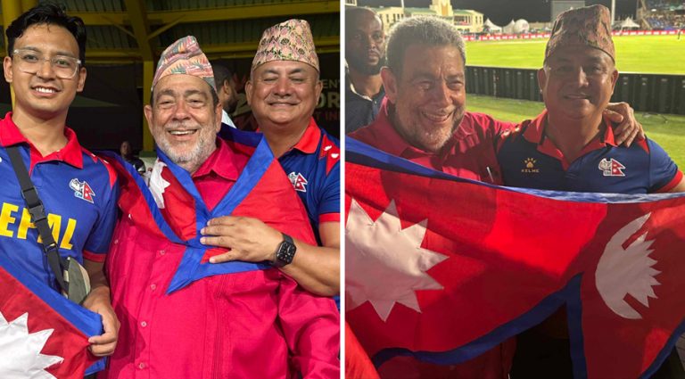 क्रिकेटप्रेमी नेपालीले सेन्ट भिनसेन्टका प्रधानमन्त्रीलाई लगाइदिए ढाका टोपी