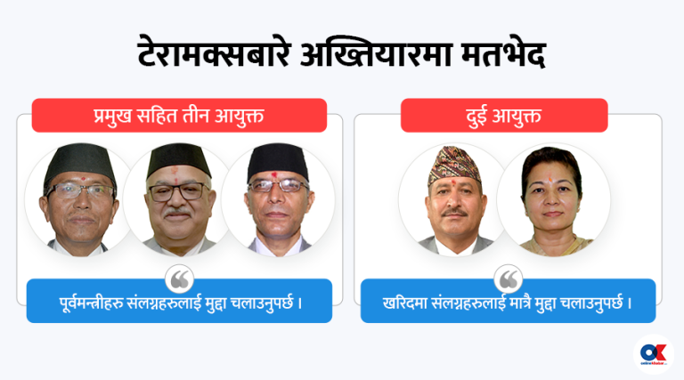 पूर्वमन्त्रीहरूलाई मुद्दा चलाउने विषयमा अख्तियारमा मतभेद