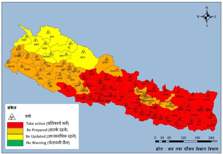 नेपालतिर सर्‍यो मनसुन रेखा, ४३ जिल्ला उच्च जोखिममा