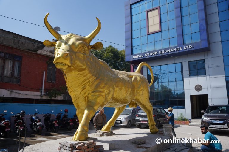 नेप्सेको आँगनमा १० फिट अग्लो ‘बुल’ (तस्वीरहरू)