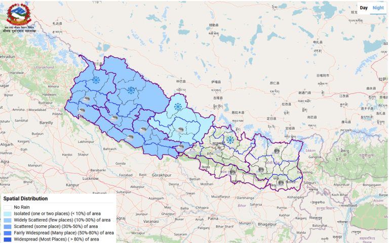 सोमबार रातिदेखि सुदूरपश्चिम र कर्णालीमा हल्का वर्षाको सम्भावना