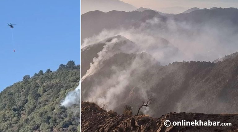हेलिकोप्टरबाट २४ हजार लिटर पानी खन्याइयो, निभेन महाभारतको आगो