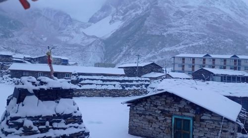 गोरखाको नुब्री भ्यालीमा हिमपात