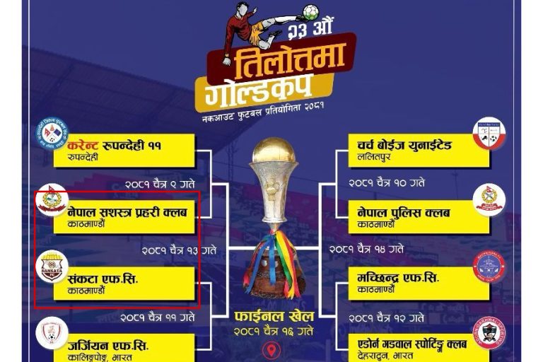 तिलोत्तमा गोल्डकपमा फाइनल प्रवेशका लागि एपीएफ र संकटा खेल्दै