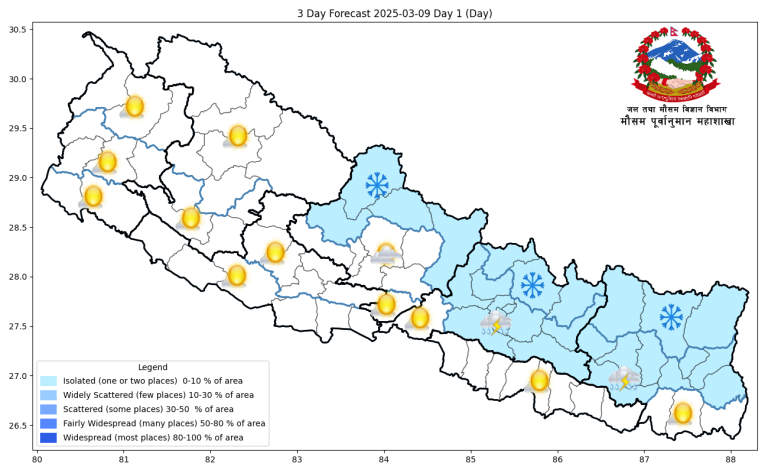 कोशी र बागमतीका केही ठाउँमा वर्षाको सम्भावना