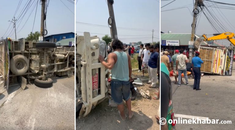भरतपुरमा दुर्घटना : सडकमै पल्टियो बोलेरो, किचिएर स्कुटर चालकको मृत्यु