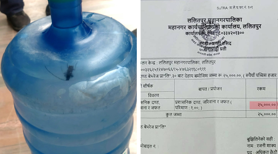 पानीको जारमा किरा, ललितपुर महानगरले तिरायो २५ हजार जरिवाना