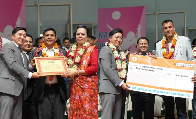 उषा भण्डारी र प्रशिक्षक जगदिश भट्ट सम्मानित