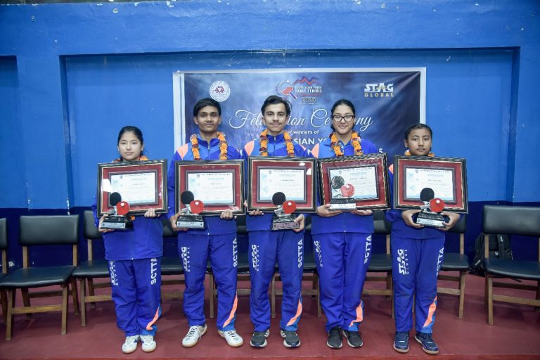 दक्षिण एसियाली युथ टेबलटेनिसका पदक विजेता खेलाडी सम्मनित