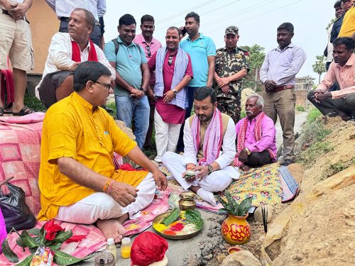 पर्सामा नाला निर्माणको शिलान्यास गर्दै मन्त्री यादवले भने– अब डुबानको समस्या हट्नेछ