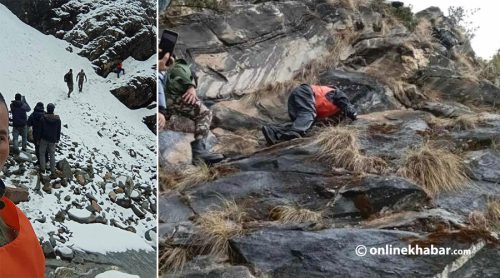 मनाङमा यार्सा टिप्न जाँदा बितेका आकाशको शव निकाल्न नसकेपछि उतै सत्गत