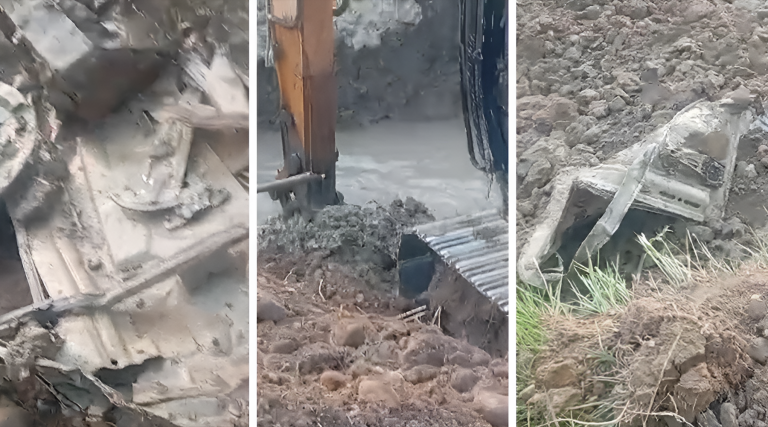 एस्काभेटरले खोतल्दा जमिनमा भासिएर बेपत्ता गाडीको केही पार्टपुर्जा भेटियो 