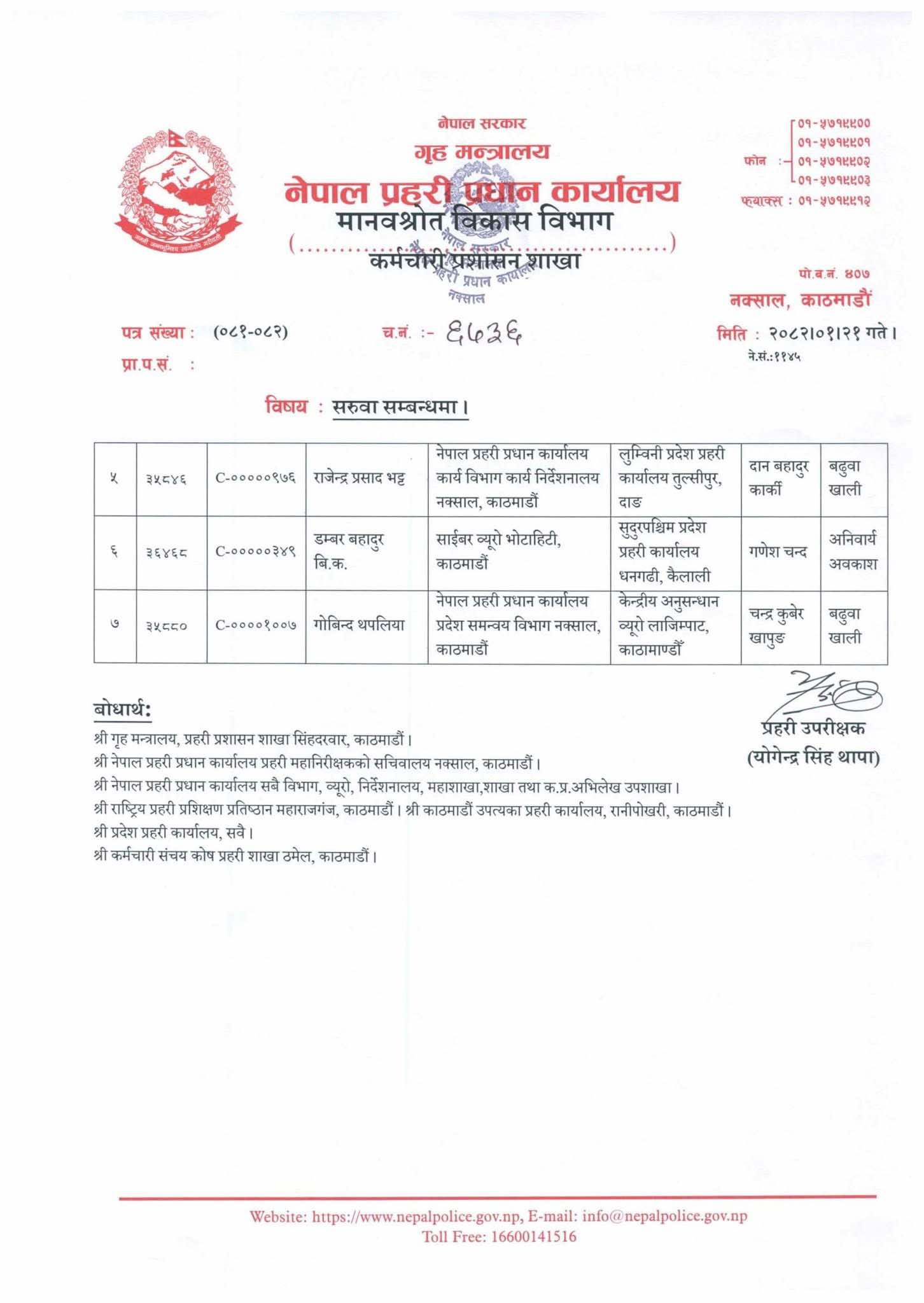 ६ प्रदेशमा प्रहरी प्रमुख फेरिए