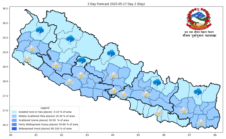 तराईसहित केही ठाउँमा हावाहुरीको सम्भावना, यी ठाउँमा पर्दैछ पानी