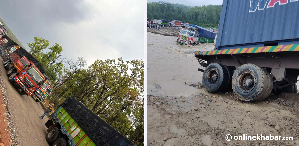 दाउन्नेमा १२ घण्टादेखि जाम, डाइभर्सन बनाएर खुलाइँदै
