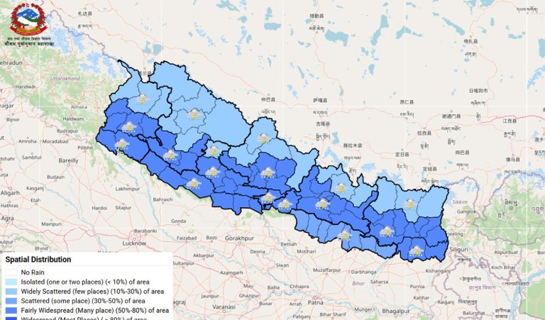कोशी, वाग्मती, गण्डकी र लुम्बिनी प्रदेशमा भारी वर्षाको सम्भावना