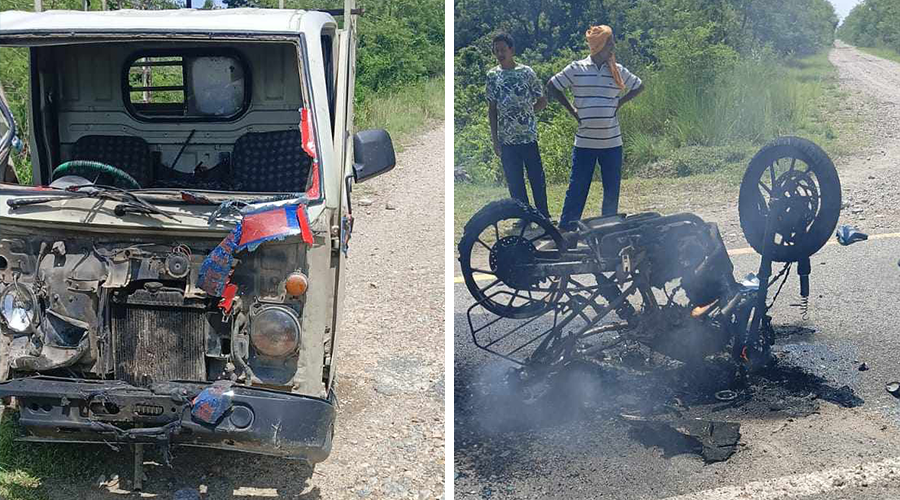 सर्लाहीमा जिप र मोटरसाइकल ठोकिँदा ५ जना घाइते