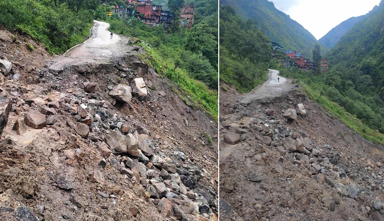 अरनिको राजमार्गको इकुमा पहिरो, सडक अवरुद्ध