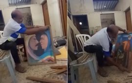 गाजाको भोकमरी :  खानाका लागि चित्रकारले आफ्ना कलाकृति जलाए
