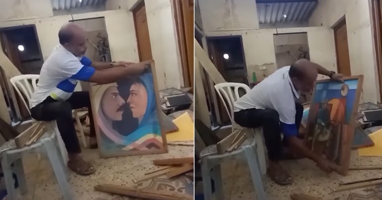 गाजाको भोकमरी :  खानाका लागि चित्रकारले आफ्ना कलाकृति जलाए