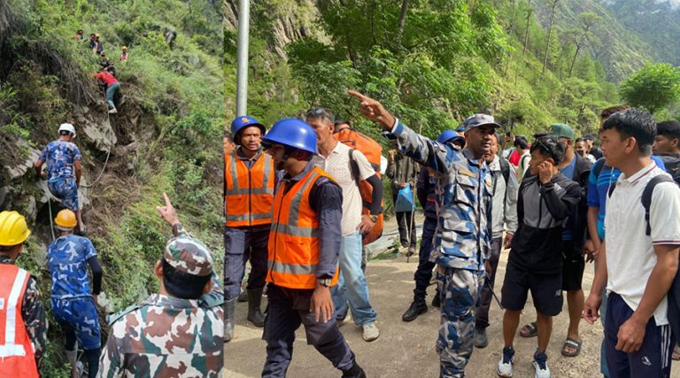 रसुवा बाढी : पदमार्ग बनाएर ४८५ जनालाई सुरक्षित स्थानमा सारियो